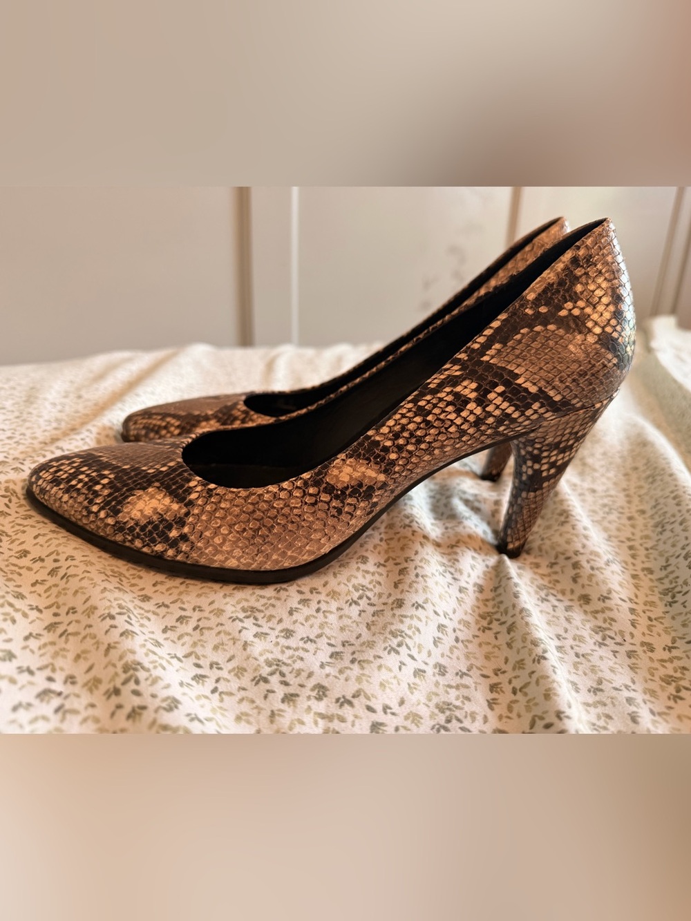 Ecco Women's Snake-Print Pointed Toe Pumps in Brown and Black
